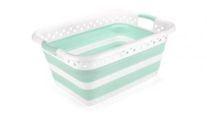 Addis White and Aqua Haze Foldable Laundry Basket