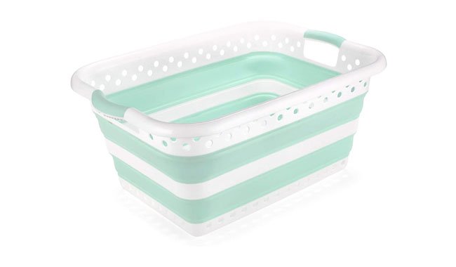 Addis White and Aqua Haze Foldable Laundry Basket Addis White and Aqua Haze Foldable Laundry Basket