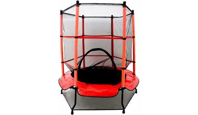 Opla 55 “Kids First Trampoline with safety net enclosure and red cover garden outdoors